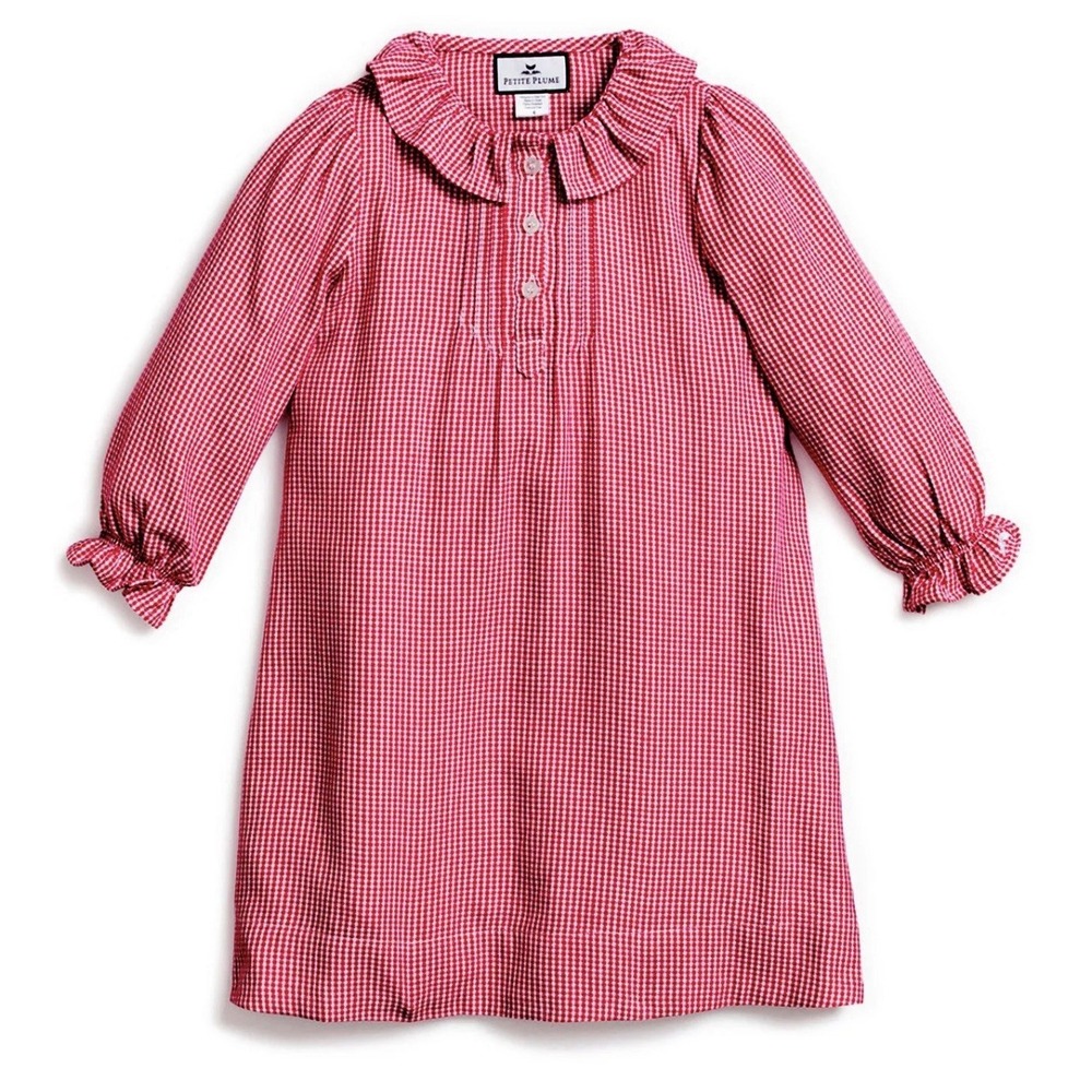 Petite Plume Red Mini Gingham Victoria Flannel Nightgown Girls Sz 10 Holiday
